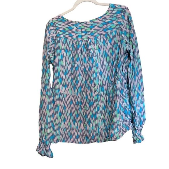 Tori Richard Honolulu Size 12 Multicolor Boho Print Silk Long Sleeve Blouse - Picture 4 of 7